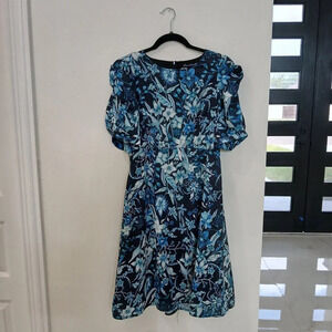 Vintage / fairy silky floral blue dress Size small